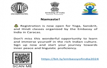 Registration is now open for Yoga, Sanskrit, and Hindi Classes organized by the Embassy of India in Caracas.